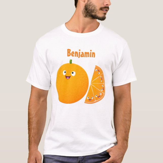 Cute lycklig orange citrus tecknad t shirt (Framsida)