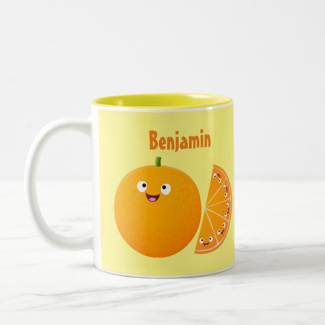 Cute lycklig orange citrus tecknad Två-Tonad mugg (Vänster)