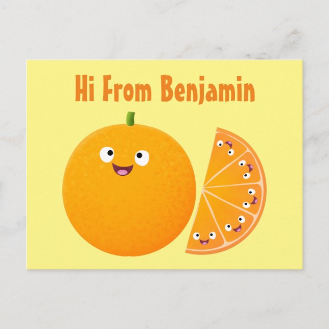 Cute lycklig orange citrus tecknad vykort (Framsida)