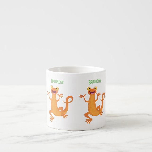 Cute lycklig orange dans newt espressomugg (Framsidan)