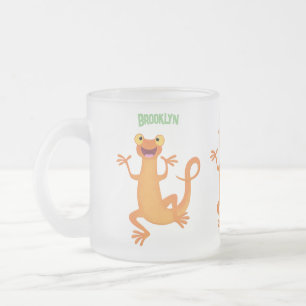 Cute lycklig orange dans newt frostad glasmugg
