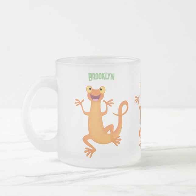 Cute lycklig orange dans newt frostad glasmugg (Vänster)