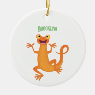 Cute lycklig orange dans newt julgransprydnad keramik