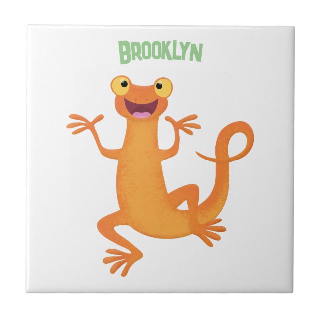 Cute lycklig orange dans newt kakelplatta (Framsidan)