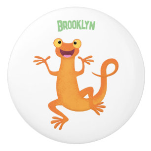 Cute lycklig orange dans newt knopp