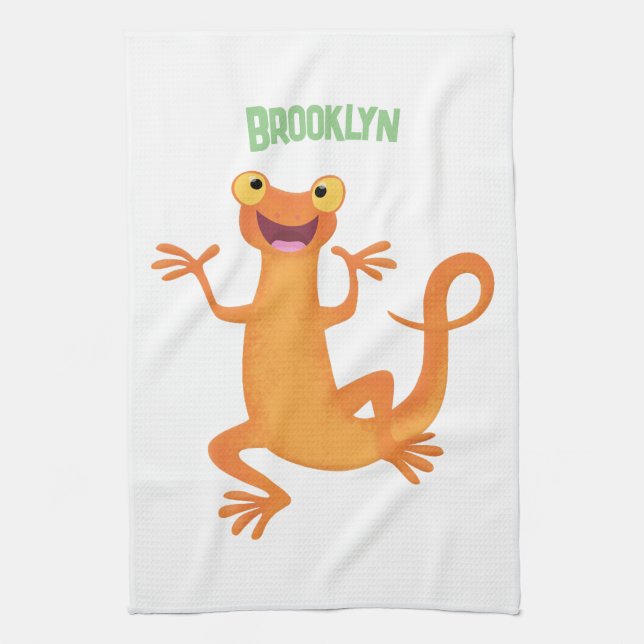 Cute lycklig orange dans newt kökshandduk (Vertikal)