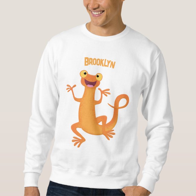Cute lycklig orange dans newt lång ärmad tröja (Framsida)