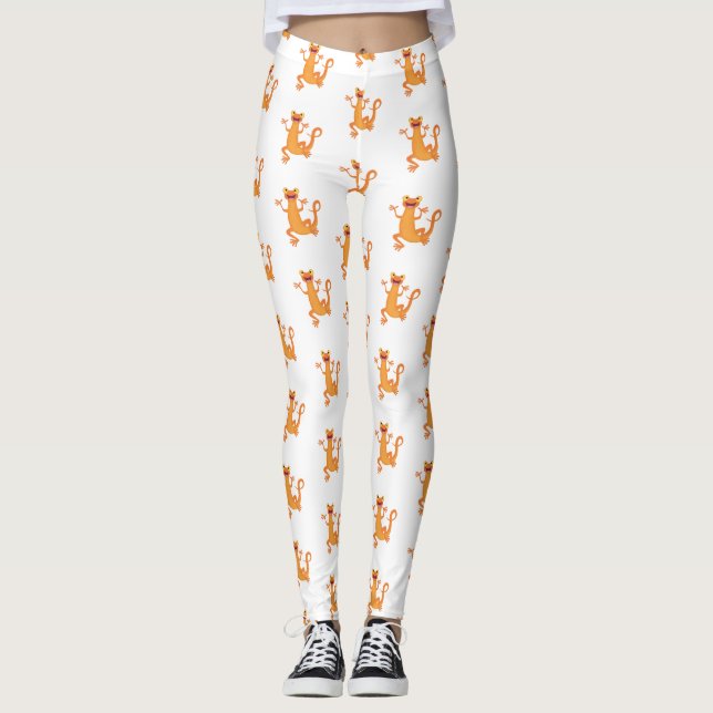 Cute lycklig orange dans newt leggings (Framsida)