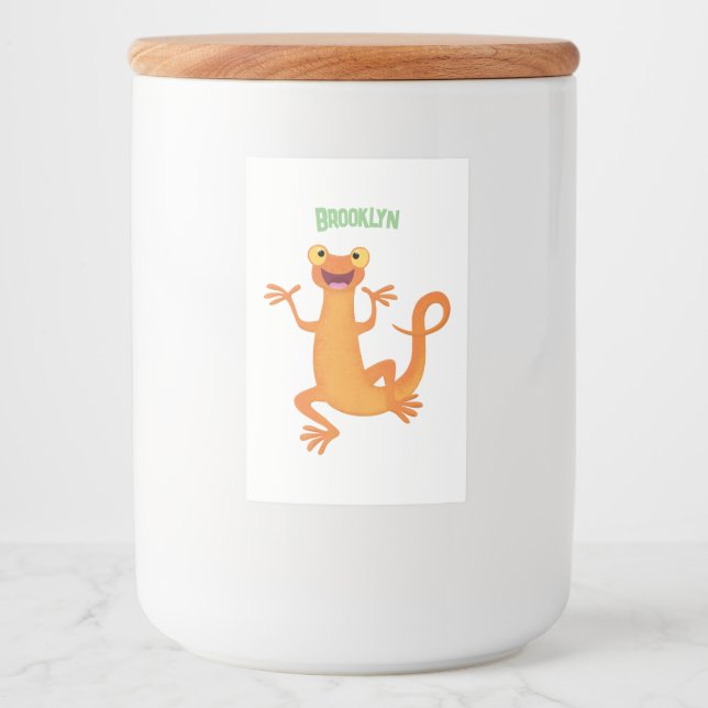 Cute lycklig orange dans newt mat etikett (Framsida)