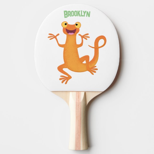 Cute lycklig orange dans newt pingisracket (Framsidan)
