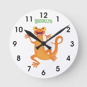Cute lycklig orange dans newt rund klocka