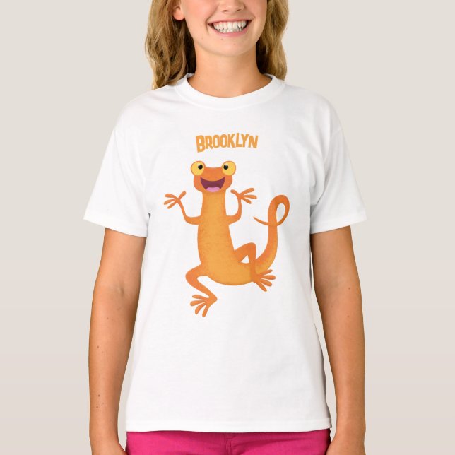 Cute lycklig orange dans newt t shirt (Framsida)