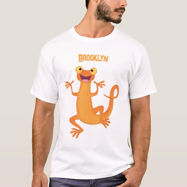 Cute lycklig orange dans newt t shirt (Framsida)