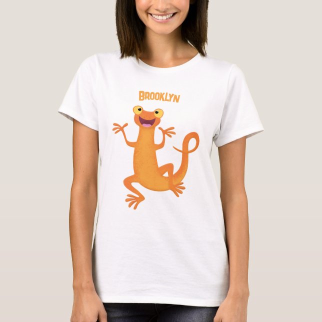 Cute lycklig orange dans newt t shirt (Framsida)