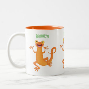 Cute lycklig orange dans newt Två-Tonad mugg