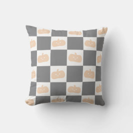 Cute Lycklig Orange Pumpkin med Checkerboard Kudde
