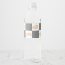 Cute Lycklig Orange Pumpkin med Checkerboard Vattenflaskor Etikett