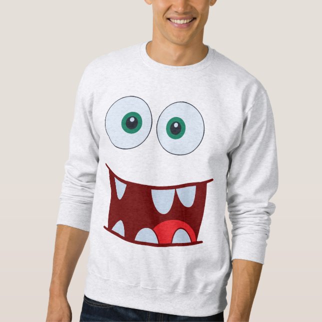 Cute Lycklig överraskade Ansikte för Halloween Tee Lång Ärmad Tröja (Framsida)