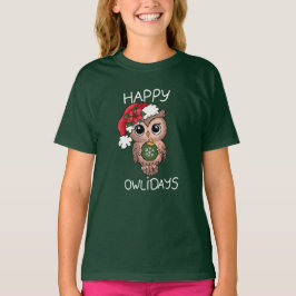 Cute Lycklig Owlidays-julen Uggla Grönt T Shirt