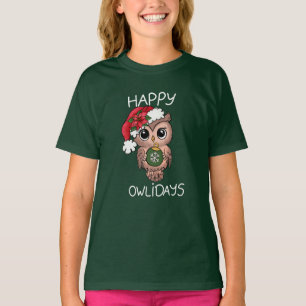 Cute Lycklig Owlidays-julen Uggla Grönt T Shirt