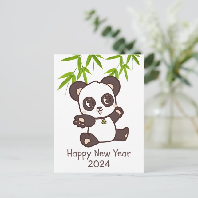 Cute Lycklig Panda Bamboo - nyår Vykort (Stående Fram)