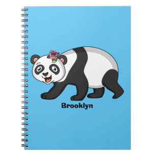 Cute lycklig panda björn med blomma tecknad anteckningsbok