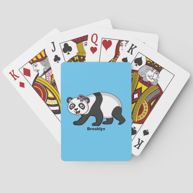 Cute lycklig panda björn med blomma tecknad casinokort (Baksidan)