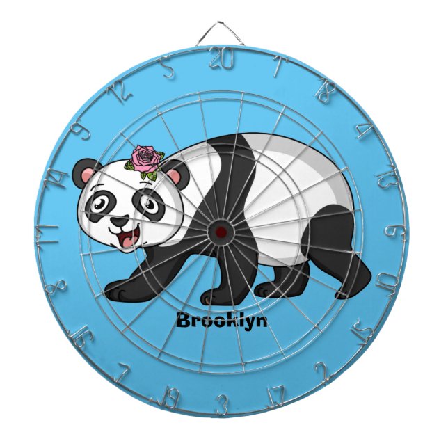 Cute lycklig panda björn med blomma tecknad darttavla (Framsidan)