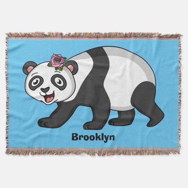 Cute lycklig panda björn med blomma tecknad filt (Framsidan)