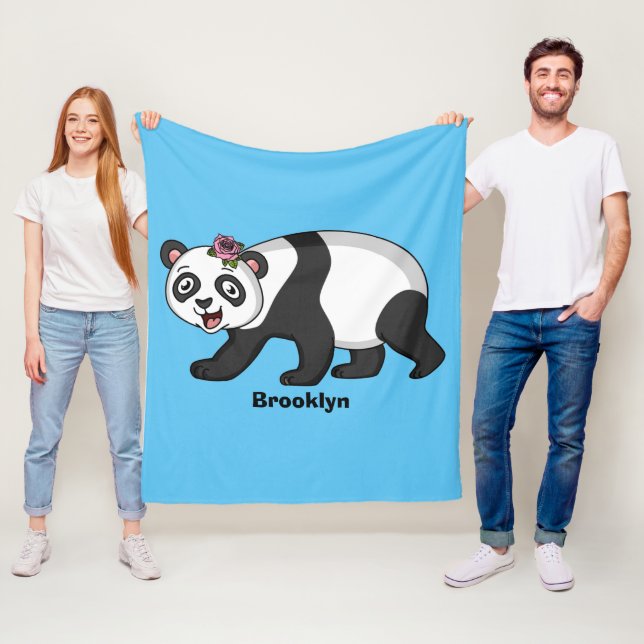 Cute lycklig panda björn med blomma tecknad fleecefilt (På plats)