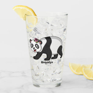 Cute lycklig panda björn med blomma tecknad glaskopp