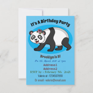 Cute lycklig panda björn med blomma tecknad inbjudningar