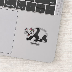 Cute lycklig panda björn med blomma tecknad klistermärken