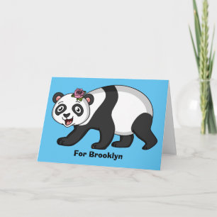 Cute lycklig panda björn med blomma tecknad kort