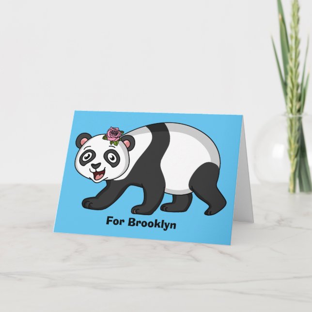 Cute lycklig panda björn med blomma tecknad kort (Framsida)