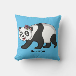Cute lycklig panda björn med blomma tecknad kudde