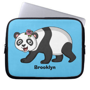 Cute lycklig panda björn med blomma tecknad laptop fodral