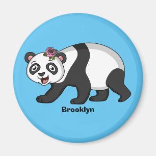 Cute lycklig panda björn med blomma tecknad magnet