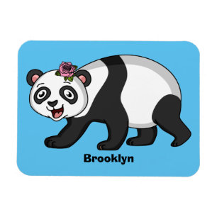 Cute lycklig panda björn med blomma tecknad magnet