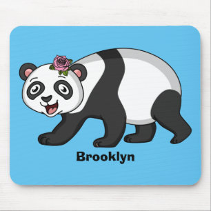 Cute lycklig panda björn med blomma tecknad musmatta