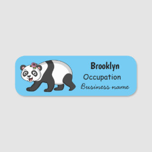 Cute lycklig panda björn med blomma tecknad namnbricka