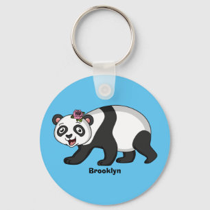 Cute lycklig panda björn med blomma tecknad nyckelring