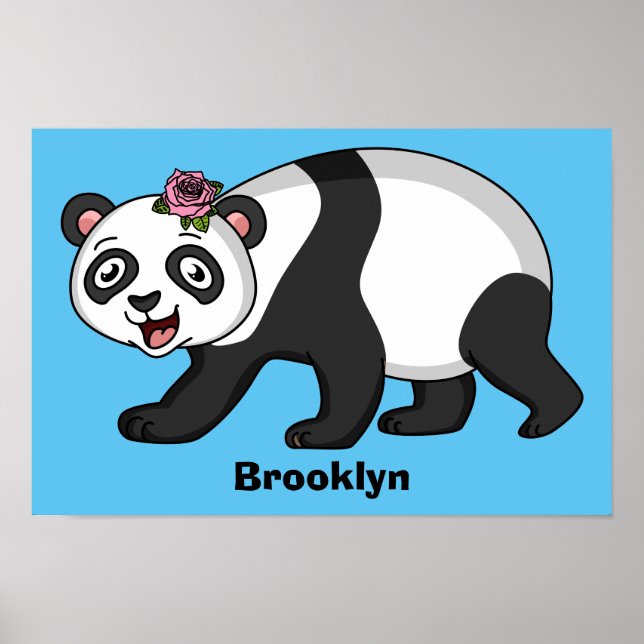 Cute lycklig panda björn med blomma tecknad poster (Framsidan)