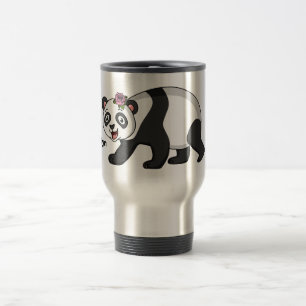 Cute lycklig panda björn med blomma tecknad resemugg