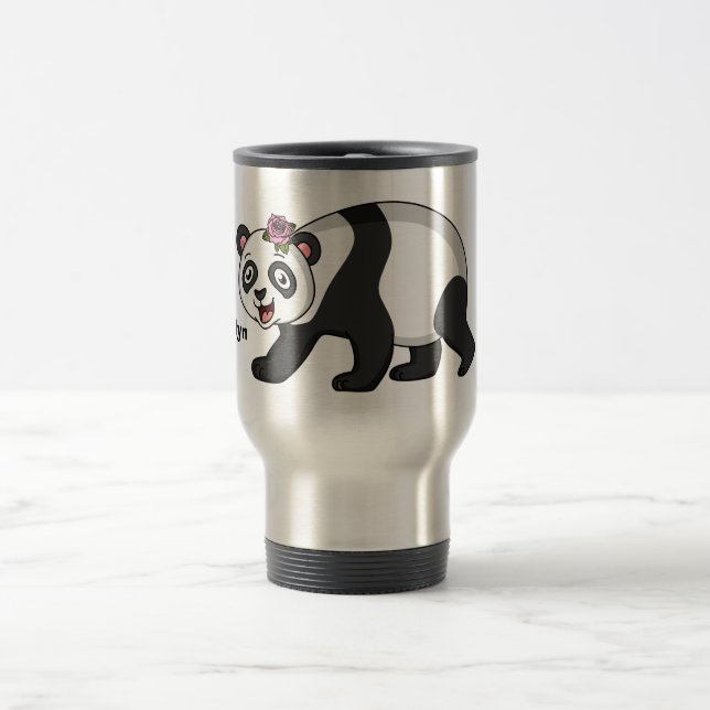 Cute lycklig panda björn med blomma tecknad resemugg (Center)