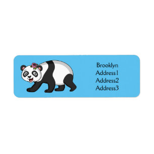 Cute lycklig panda björn med blomma tecknad returadress etikett
