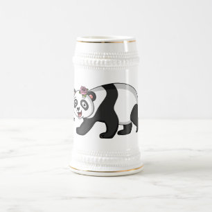Cute lycklig panda björn med blomma tecknad sejdel