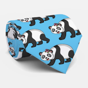 Cute lycklig panda björn med blomma tecknad slips