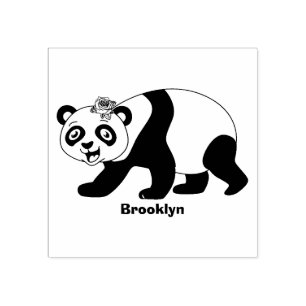 Cute lycklig panda björn med blomma tecknad stämpel