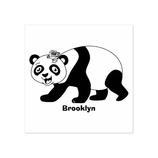 Cute lycklig panda björn med blomma tecknad stämpel (Tryck)